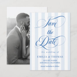 Reserve A Data Foto de casamento azul e branco Save The Date