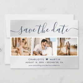 Reserve A Data Foto de Casamento Azul e Prata do Marinho Moderno