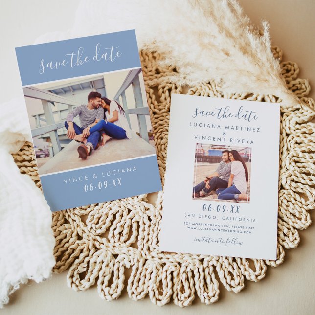 Reserve A Data Foto de Casamento Azul na Nuvem de Script Manuscri (Criador carregado)