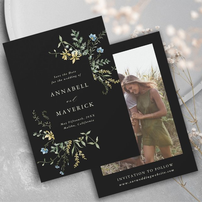 Reserve A Data Foto de casamento boho com flor silvestre delicada (Front & Back)