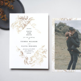 Reserve A Data Foto De Casamento Botânico Desenhado À Mão Dourada