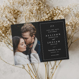 Reserve A Data Foto de Casamento Branco e Preto do Monograma Clás