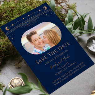 Reserve A Data Foto de Casamento Celestial Azul Dourado Místico