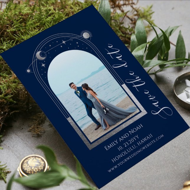 Reserve A Data Foto de Casamento Celestial Azul Prateado Místico (Criador carregado)