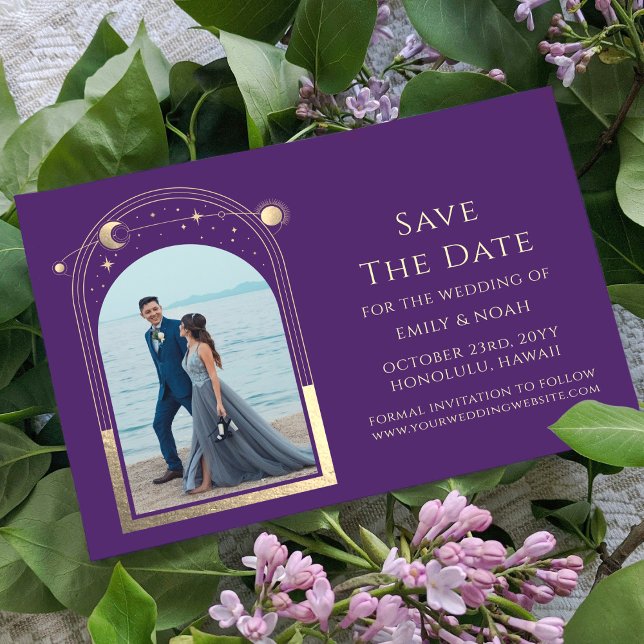 Reserve A Data Foto de Casamento Celestial Roxo Dourado Místico (Criador carregado)