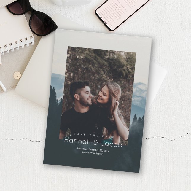 Reserve A Data Foto de casamento com cena de montanha Save the Da (Criador carregado)