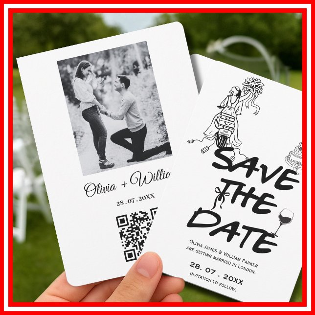 Reserve A Data Foto de casamento com código QR caprichoso desenha (Criador carregado)