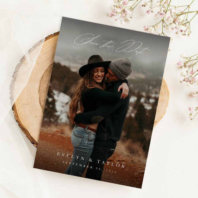 Reserve A Data Foto de casamento com código QR em caligrafia rúst (Criador carregado)