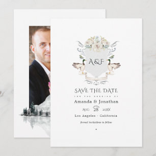 Reserve A Data Foto de casamento com crista de monograma à beira 