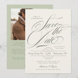 Reserve A Data Foto de casamento com escrita verde de pistache