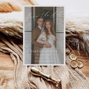Reserve A Data Foto de Casamento com Letra de Caligrafia Elegante