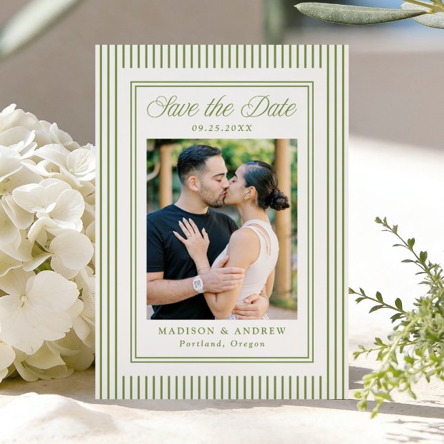 Reserve A Data Foto de casamento com listras verdes clássicas (Criador carregado)