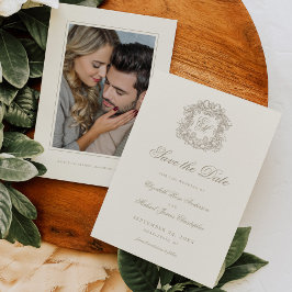 Reserve A Data Foto de casamento com monograma Crest em marfim vi