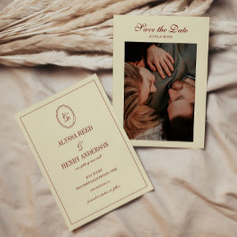 Reserve A Data Foto de casamento com monograma em letra cursiva e