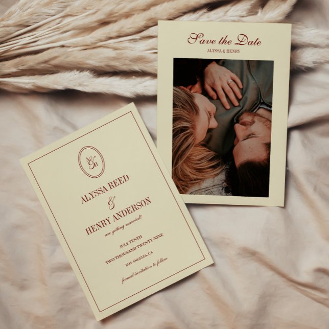 Reserve A Data Foto de casamento com monograma em letra cursiva e (Criador carregado)