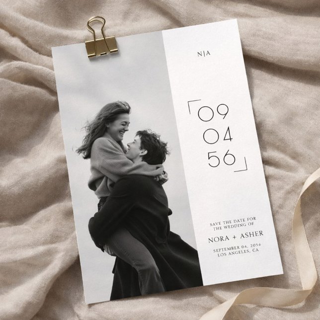 Reserve A Data Foto de casamento com monograma moderno e data ele (Criador carregado)