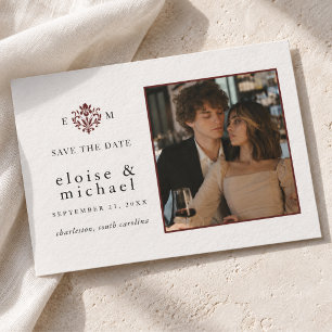 Reserve A Data Foto de casamento com motivo de monograma burgundy
