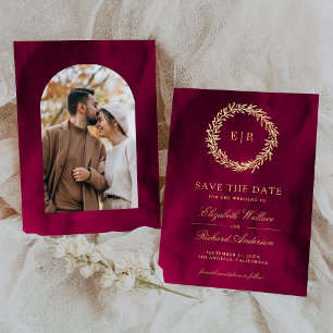 Reserve A Data Foto de casamento com ramo de folhas douradas em r