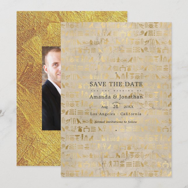 Reserve A Data Foto de casamento com tema egípcio (Frente/Verso)