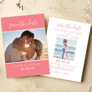 Reserve A Data Foto de Casamento Cor-de-Rosa Coral com Script Man