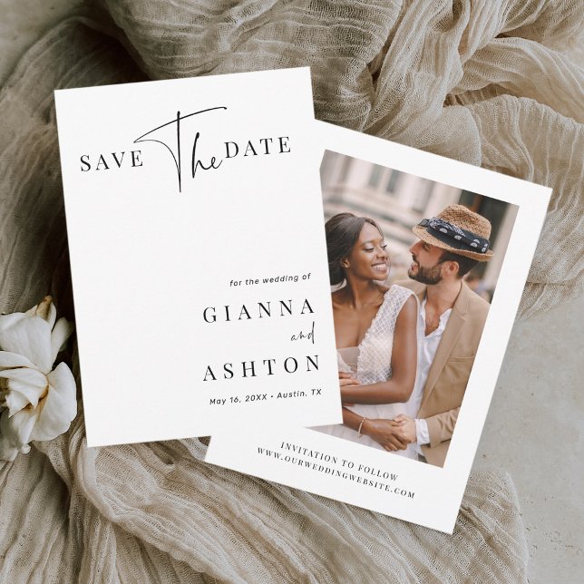 Reserve A Data Foto de Casamento da Caligrafia Moderna Preta e Br (Criador carregado)