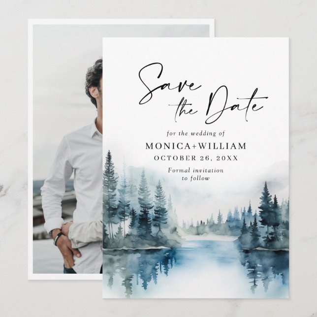 Reserve A Data Foto de Casamento da Floresta das Montanhas Elegan (Frente/Verso)