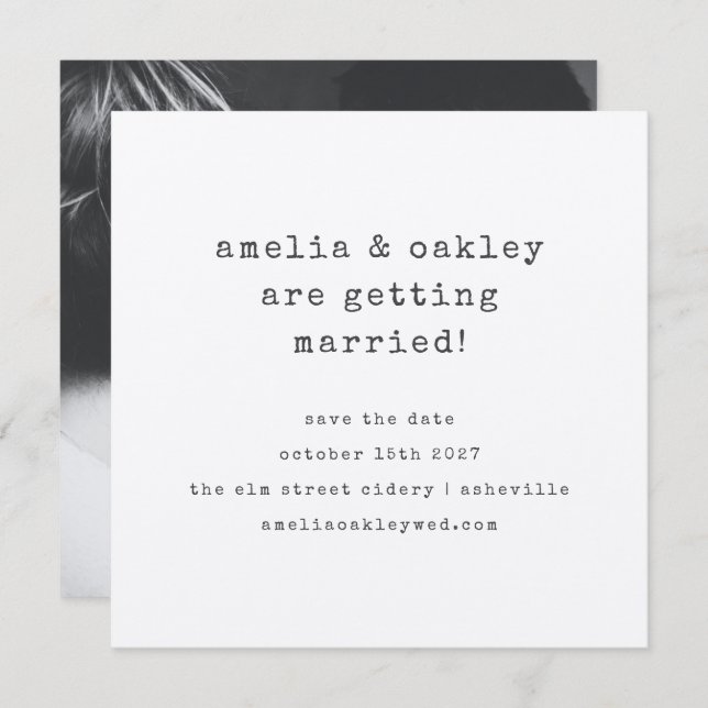 Reserve A Data Foto de casamento da máquina de escrever minimalis (Frente/Verso)