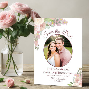 Reserve A Data Foto De Casamento De Boho Elegante Floral Cor-De-R