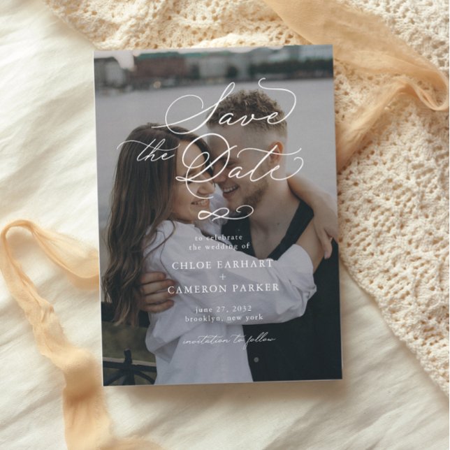 Reserve A Data Foto De Casamento De Caligrafia Tradicional Elegan (Criador carregado)