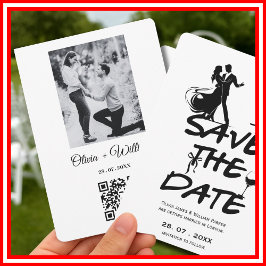 Reserve A Data Foto de Casamento de Código QR Whimsical Desenhado