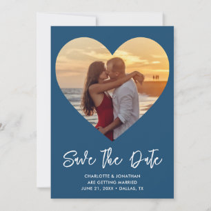 Reserve A Data Foto de Casamento de Corte de Coração Azul e Branc