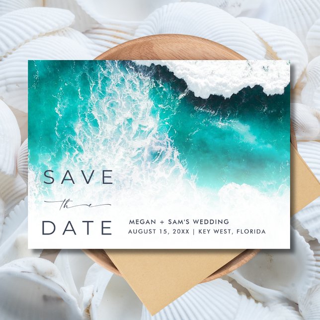 Reserve A Data Foto de Casamento de Destino de Praia (Beach Destination Wedding Photo Save The Date)