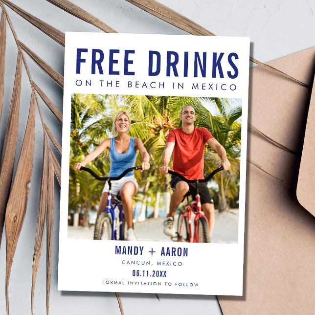 Reserve A Data Foto de Casamento de Destino de Praia do México (Mexico Beach Destination Wedding Photo Save The Date)