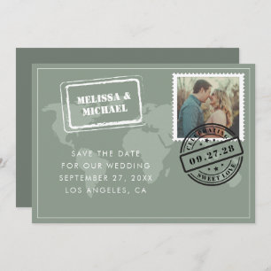 Reserve A Data Foto de Casamento de Destino do Mapa do Mundo Verd