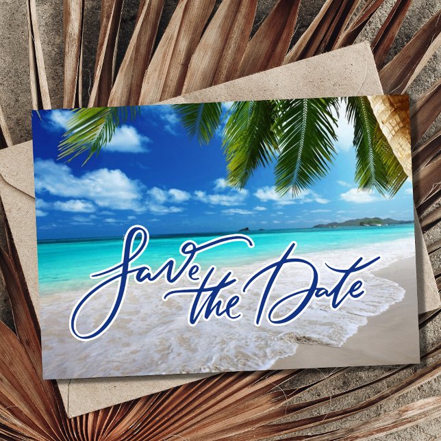 Reserve A Data Foto de Casamento de Destino Tropical Palm Beach (Tropical Palm Beach Destination Wedding Photo Save The Date)