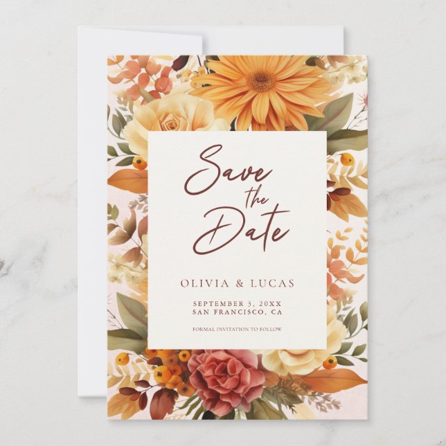 Reserve A Data Foto de Casamento de Frame Laranja Elegante (Frente)