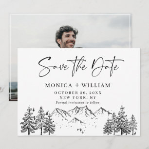 Reserve A Data Foto De Casamento De Montanhas De Mão Desenhadas 