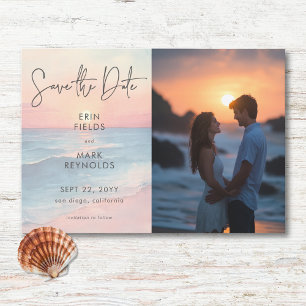 Reserve A Data Foto de Casamento de Praia da Sunset Watercolor Be