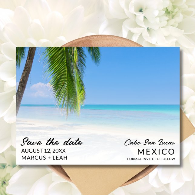 Reserve A Data Foto de Casamento de Praia de Destino do México (Mexico Destination Beach Wedding Photo Save The Date)