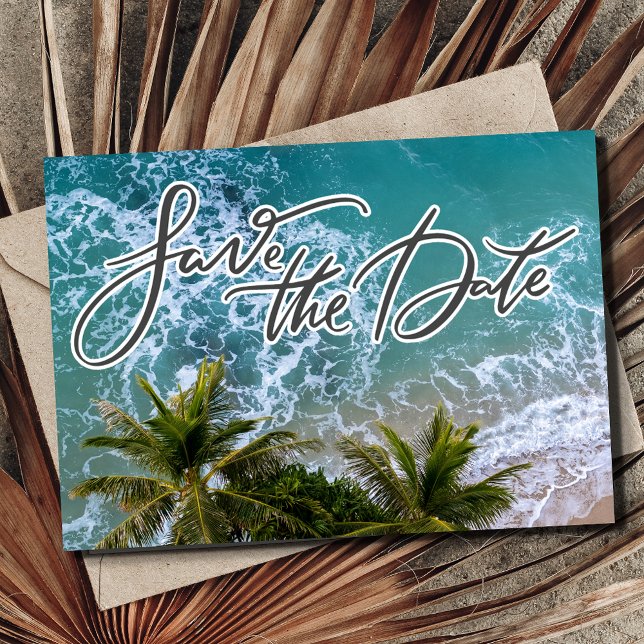 Reserve A Data Foto de Casamento de Praia de Destino Tropical (Tropical Destination Beach Wedding Photo Save The Date)