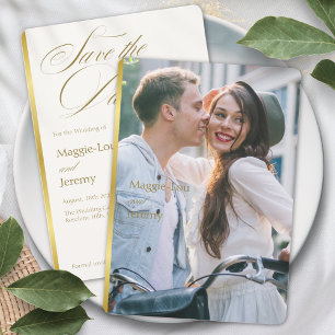 Reserve A Data Foto de Casamento de Script Floral Floral Dourada