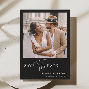 Reserve A Data Foto de Casamento de Script Moderno Simples Preto