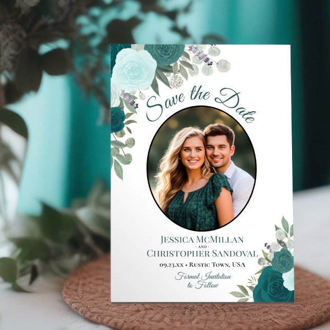 Reserve A Data Foto De Casamento De Teal & Turquoise Floral Boho  (Criador carregado)