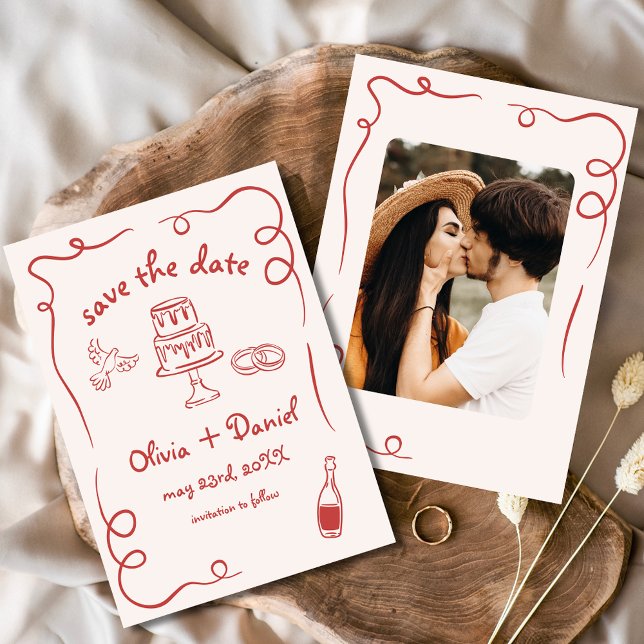 Reserve A Data Foto de casamento desenhada à mão com capricho Ver (Criador carregado)
