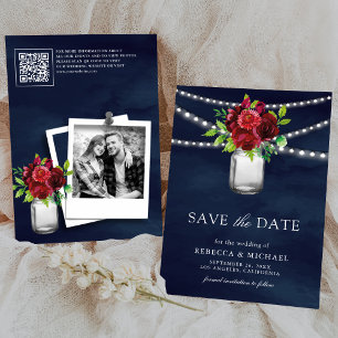 Reserve A Data Foto de Casamento do Código QR do Marinho Floral V