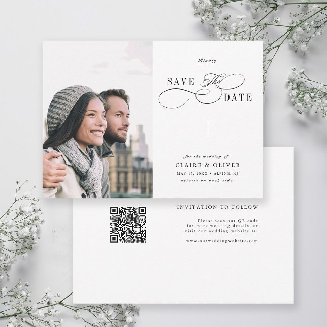Reserve A Data Foto de Casamento do Código QR para Caligrafia Rom (Front & Back)