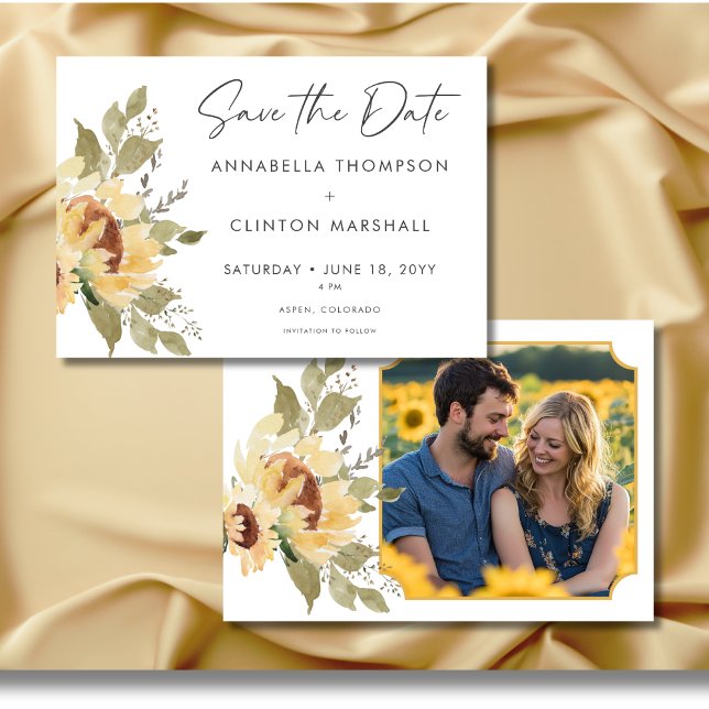 Reserve A Data Foto De Casamento Do Grande Boho Rústico E Suave (Soft Rustic Large Boho Sunflowers Wedding Photo Save the Date Card)