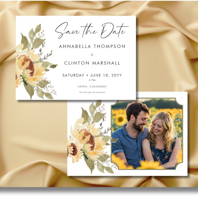 Reserve A Data Foto De Casamento Do Grande Boho Rústico E Suave (Soft Rustic Large Boho Sunflowers Wedding Save the Date Card)