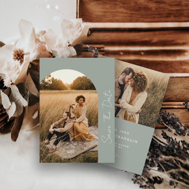 Reserve A Data Foto de casamento do Modern Boho Frame Sage (Criador carregado)