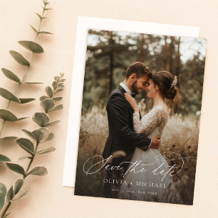 Reserve A Data Foto de Casamento Elegante com Letra Moderna
